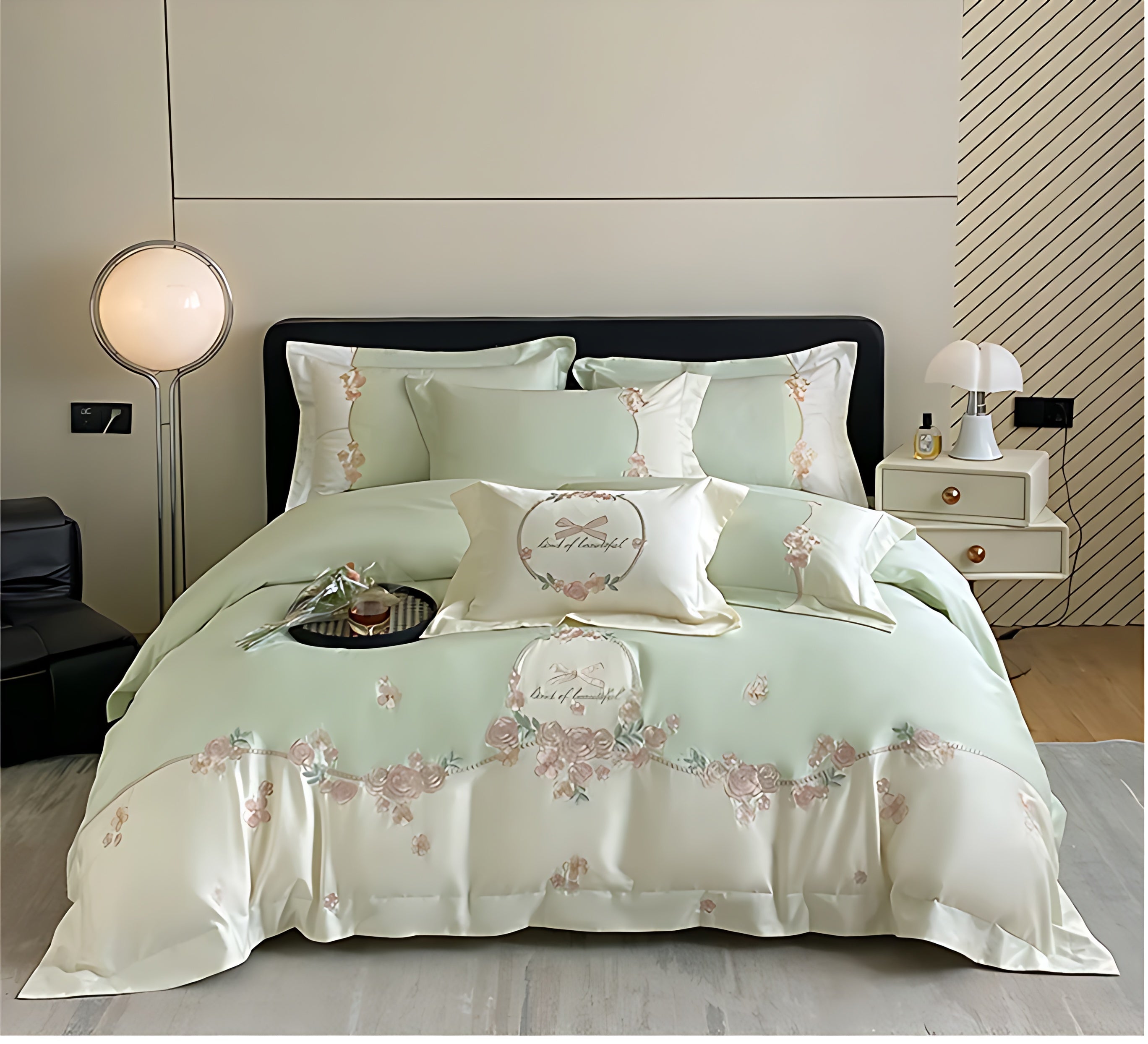 French-Style Fitted Floral Cotton Bedding Set