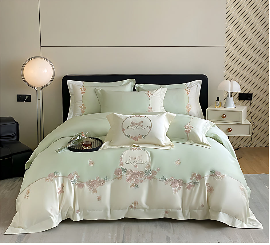 French-Style Fitted Floral Cotton Bedding Set
