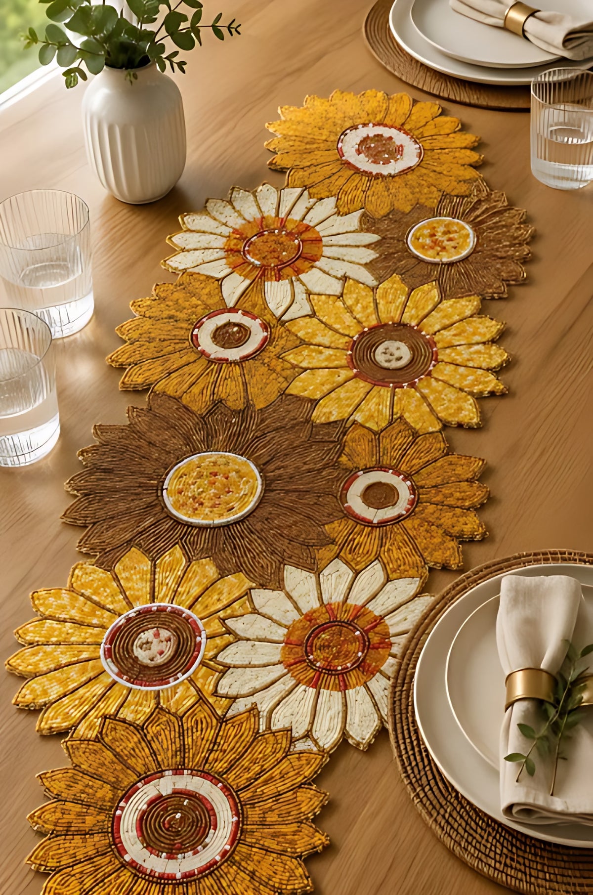 Colorful Sunflower Beaded Table Runner / Ruchi