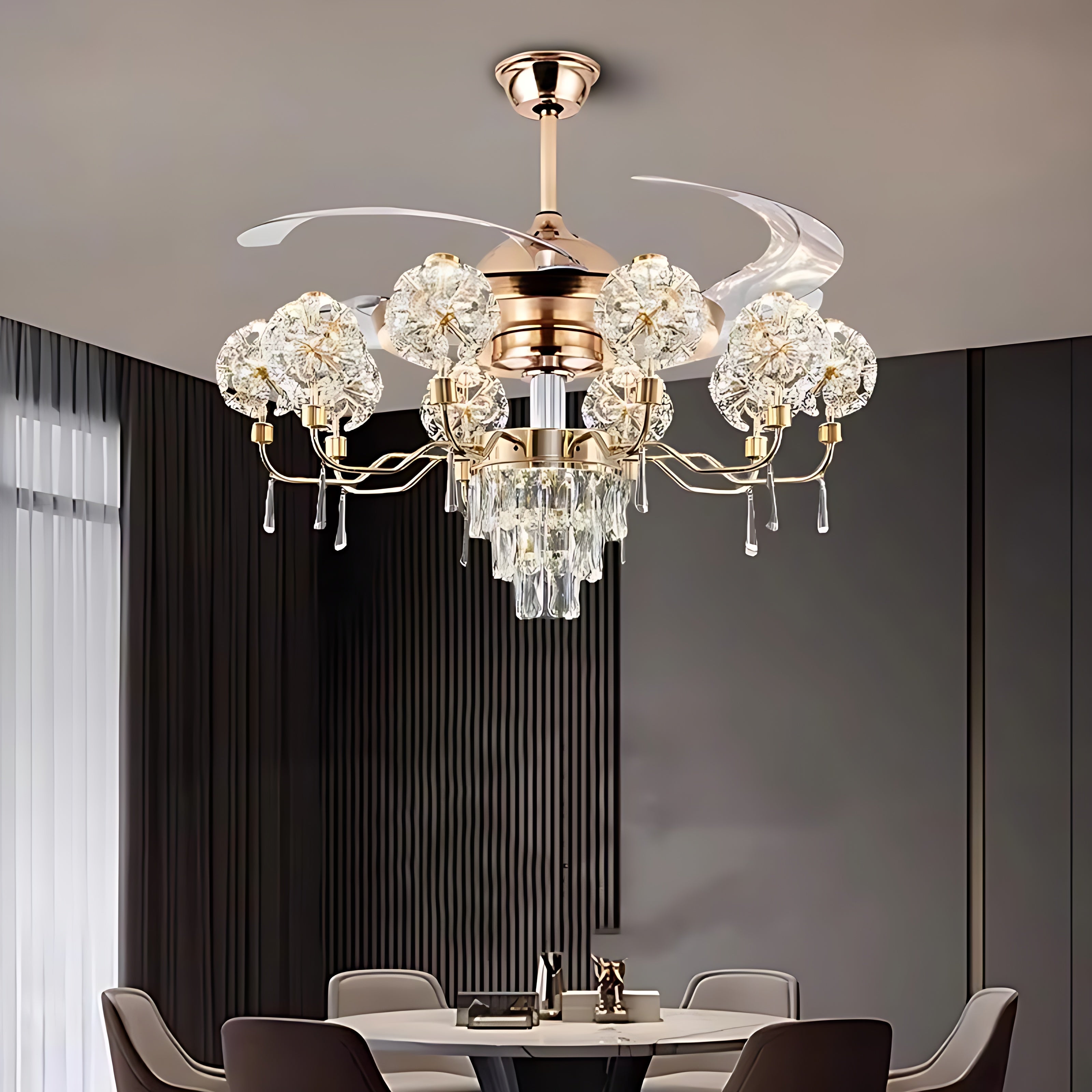 Remote Control LED Chandelier Fan For Living Room