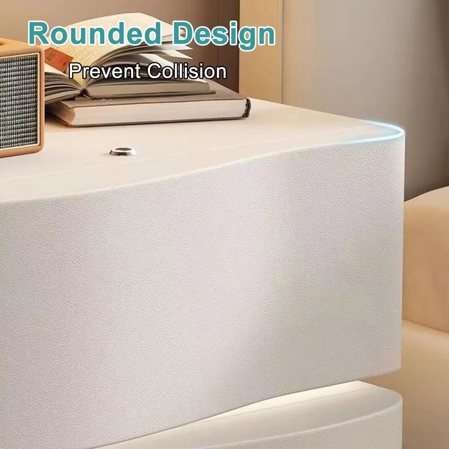 Solid Wooden Leather Bedside Table With LED / Ruchi