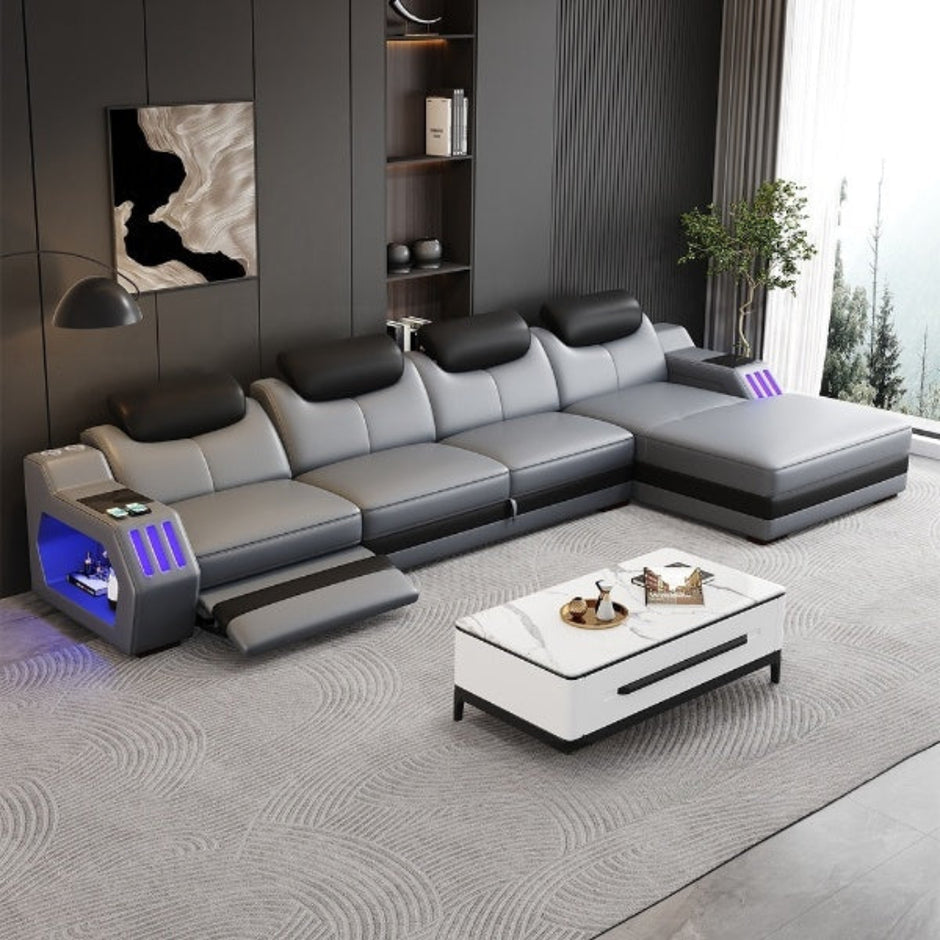 Power Recliner Leather LED Sofa Bed / Ruchi