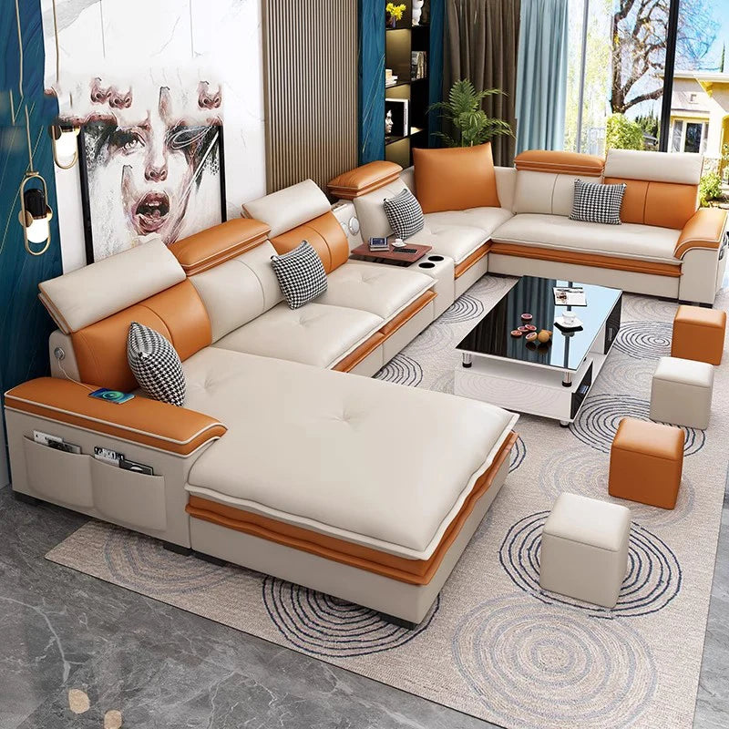 Relaxing U-Shaped Leather Sectional Sofa