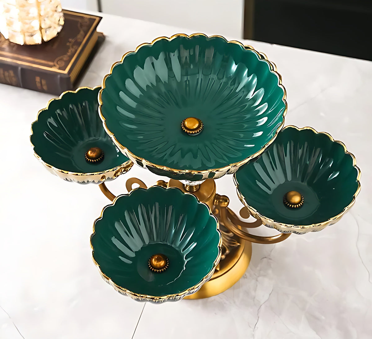 Metal Fruit Stand With 2 Ceramic Bowls / Ruchi