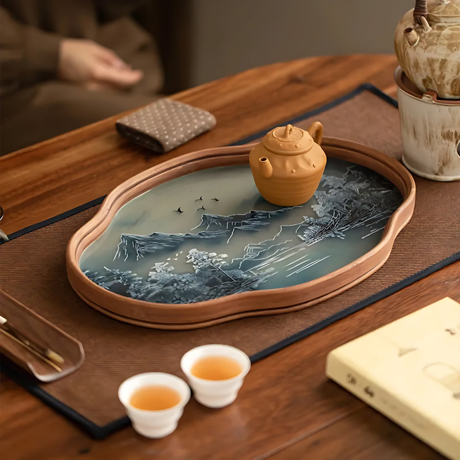 Simple Bamboo Wood Glass Serving Tray / Ruchi