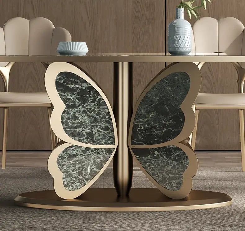Butterfly Design Marble Dining Table Set