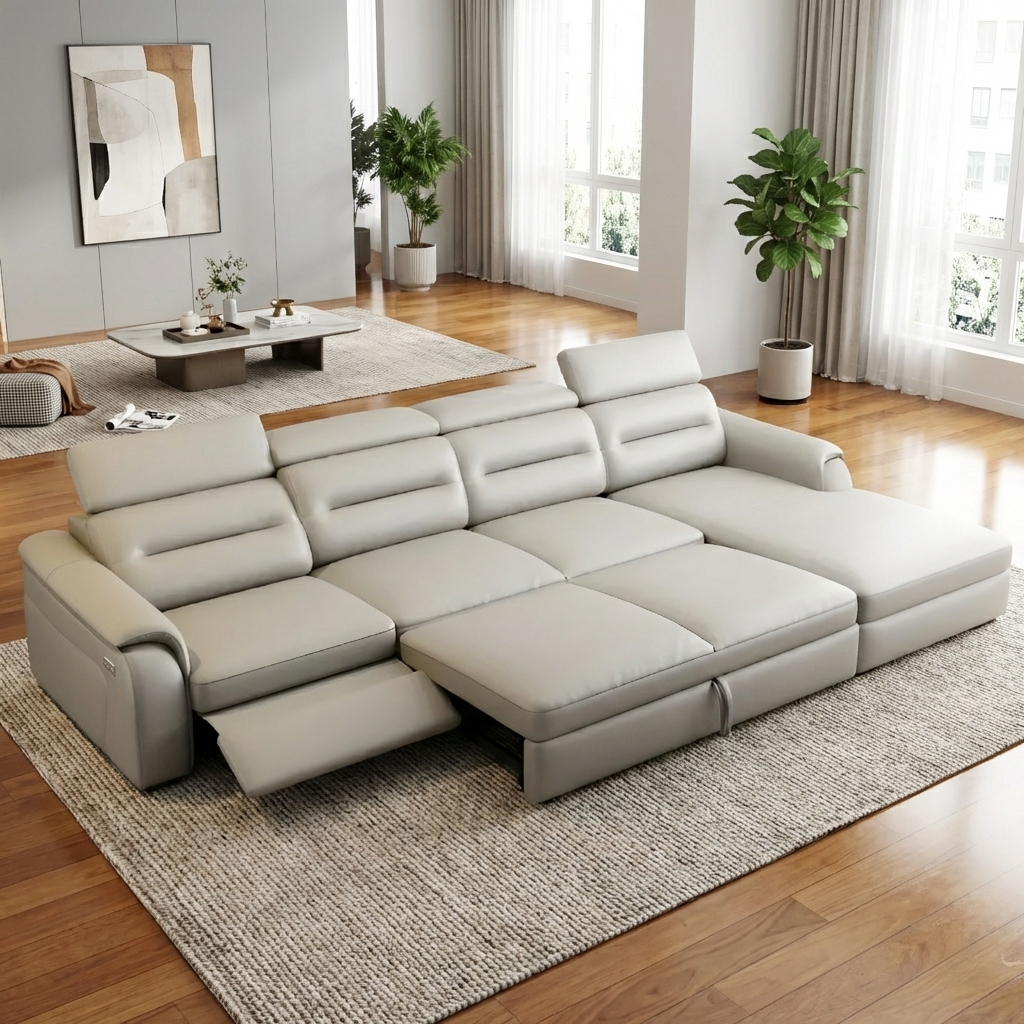 Sectional Leather Sofa Bed With Recliner / Ruchi