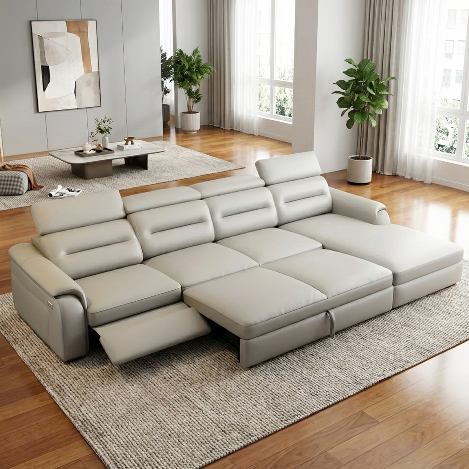 Sectional Leather Sofa Bed With Recliner / Ruchi
