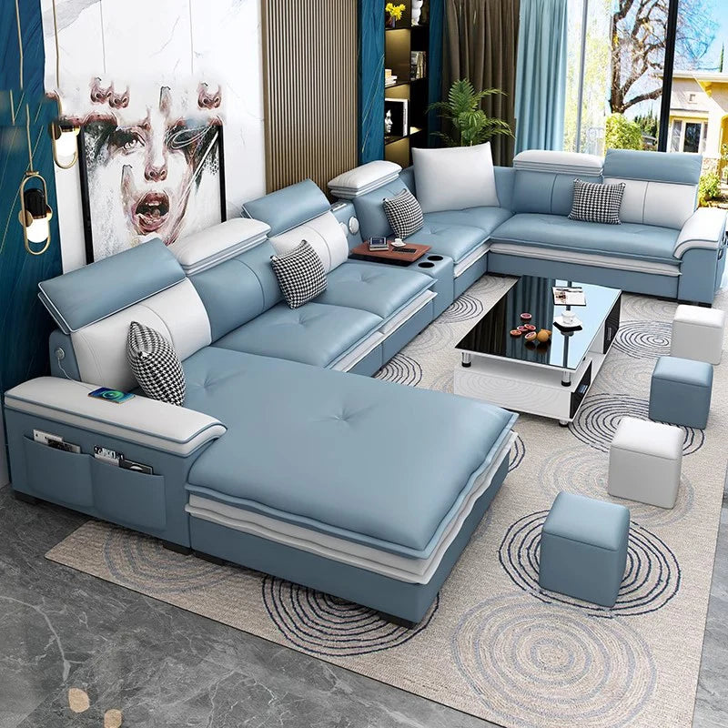 Relaxing U-Shaped Leather Sectional Sofa