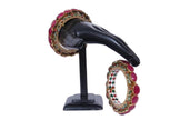 Set Of 2 Ruby Stone With Green Stone Diamond Accent Bangles / Ruchi