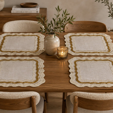 Set of 2 Classic Scalloped Edge Beaded Placemat / Ruchi