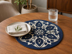Set of 2 Navy Blue & Beige Floral Beaded Round Placemat / Ruchi