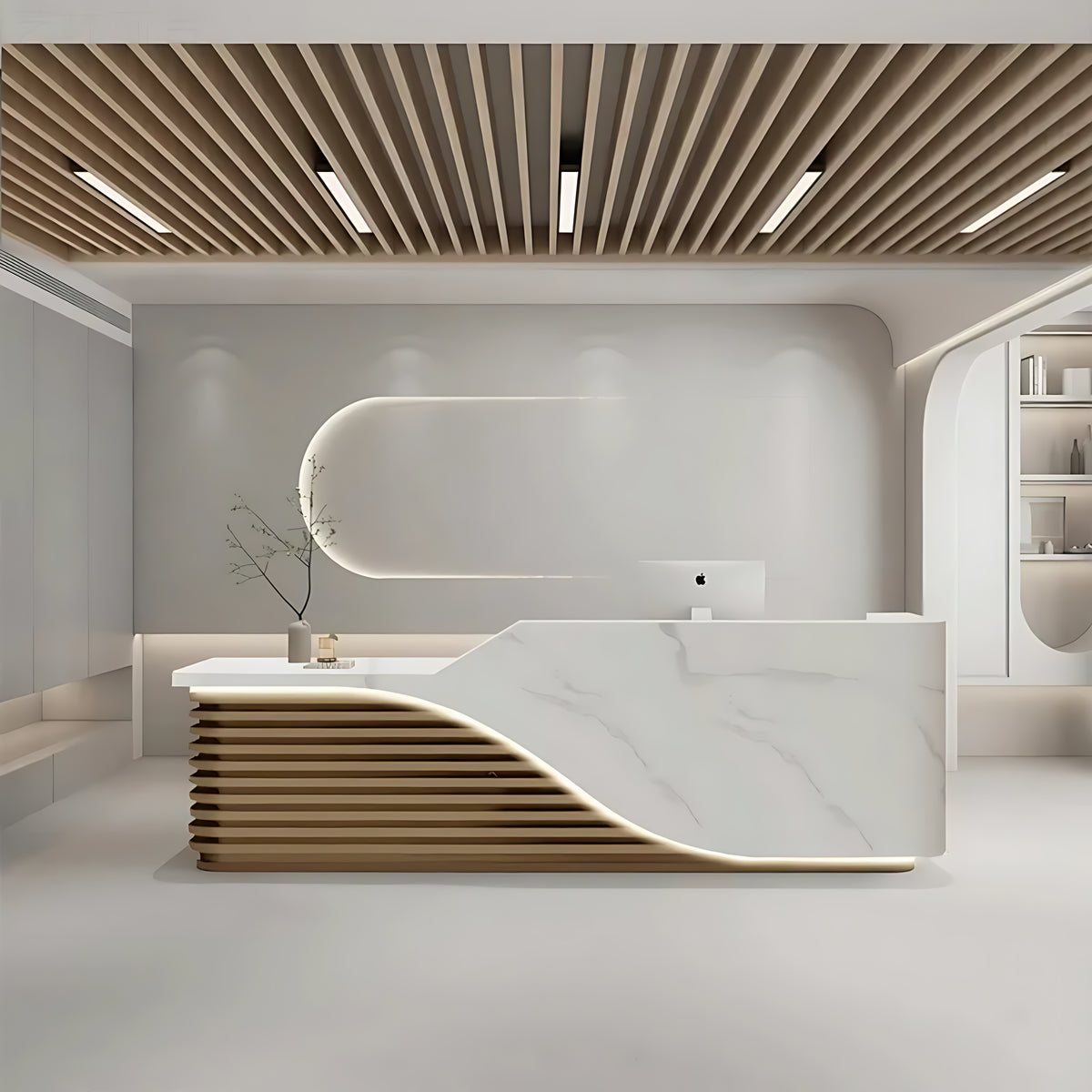 Modern Wooden Reception Desk With LED / Ruchi 