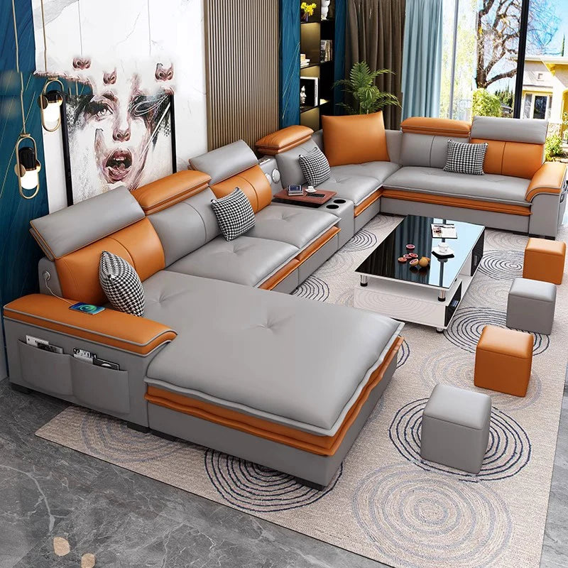 Relaxing U-Shaped Leather Sectional Sofa