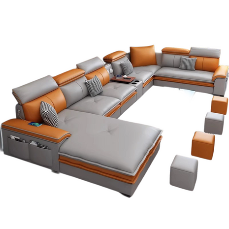 Relaxing U-Shaped Leather Sectional Sofa