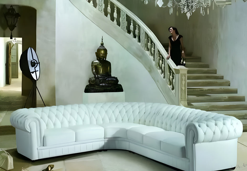 Button Tufted L-Shape Leather Sectional Sofa / Ruchi
