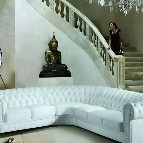 Button Tufted L-Shape Leather Sectional Sofa / Ruchi