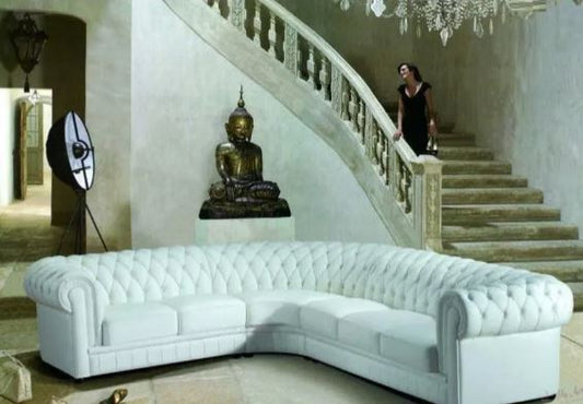 Button Tufted L-Shape Leather Sectional Sofa / Ruchi