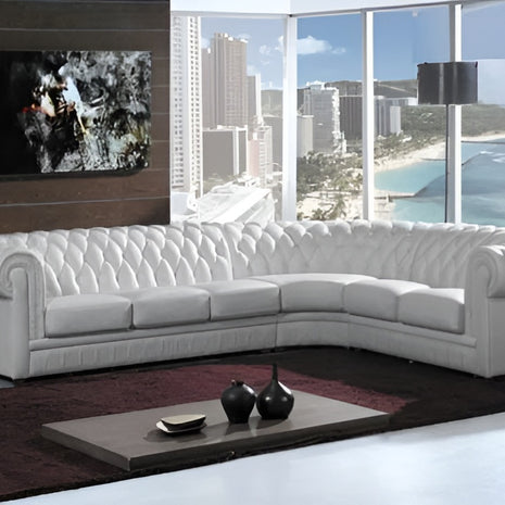 Button Tufted L-Shape Leather Sectional Sofa / Ruchi