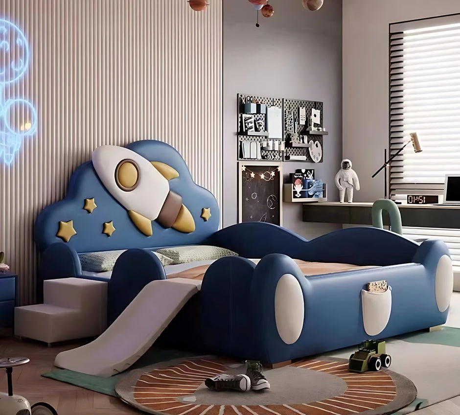 Spaceship Leather Kids Bed With Slide / Ruchi