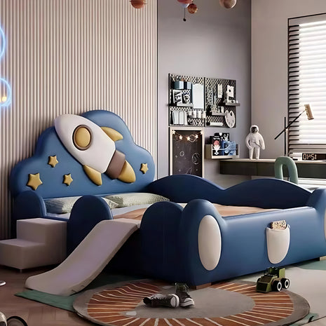 Spaceship Leather Kids Bed With Slide / Ruchi