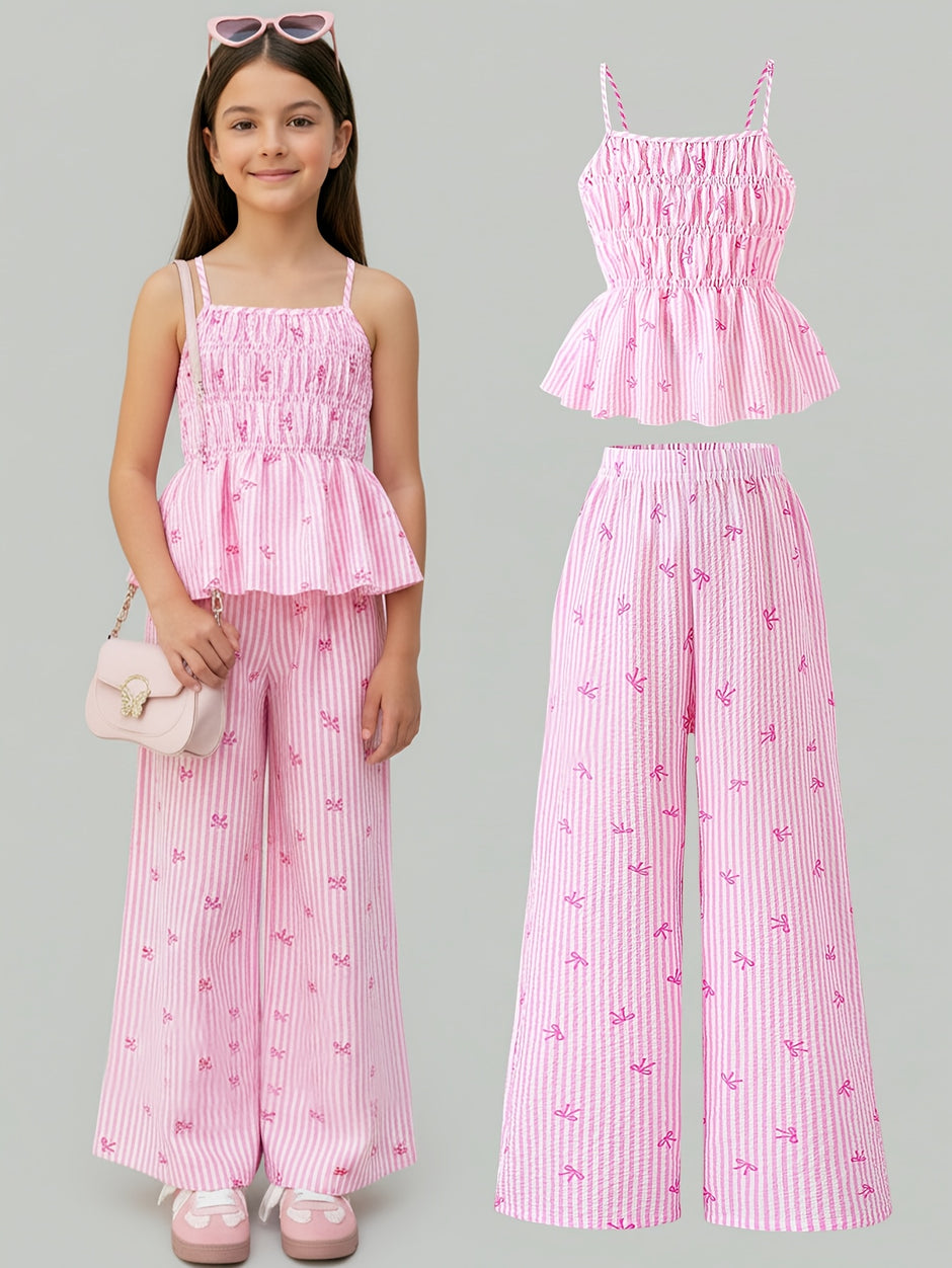 Striped Polyester Halter Top And Pant Set For Girls / Ruchi