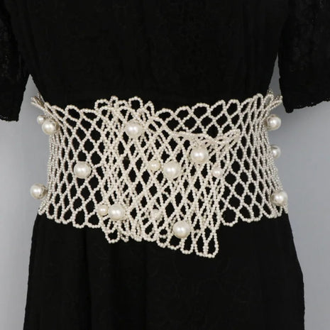 Super Wide White Handmade Pearl Waist Belt / Ruchi