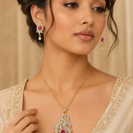 Traditional Indian Style Cubic Zirconia Jewelry Set / Ruchi 