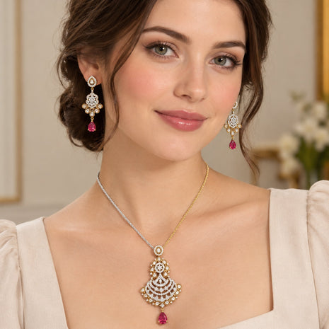 Traditional Teardrop Ruby Stone Necklace Set / Ruchi