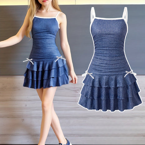 Trendy Denim Print Polyester Dress For Girls / Ruchi