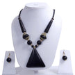 Triangular Pendant Wooden Beaded Necklace With Hoop Earrings Set / Ruchi