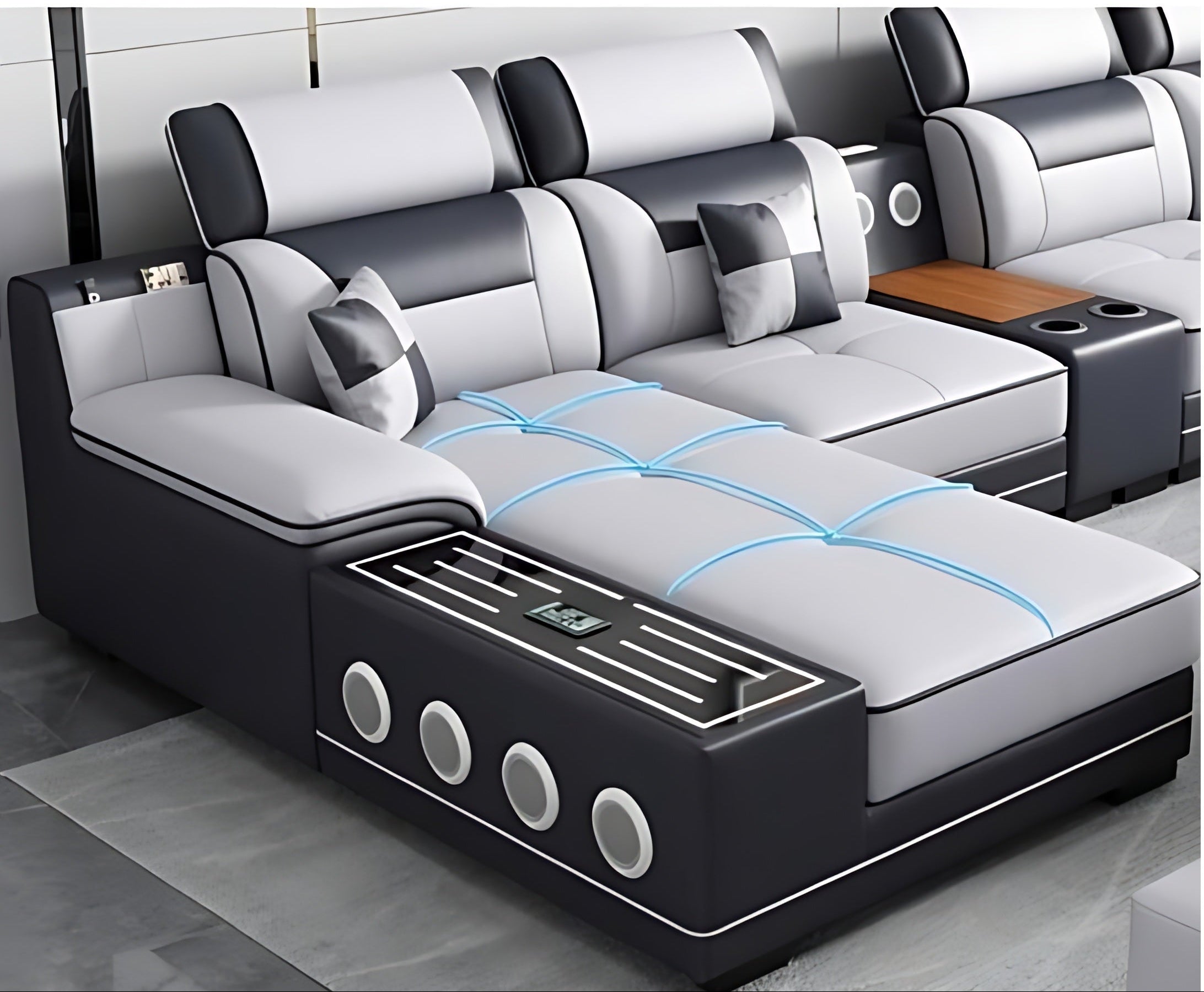 Multifunctional U-Shaped Leather Sectional Sofa