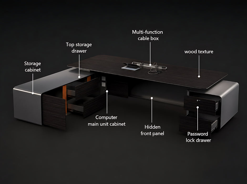 Luxury L-Shaped Wooden Office Desk With LED