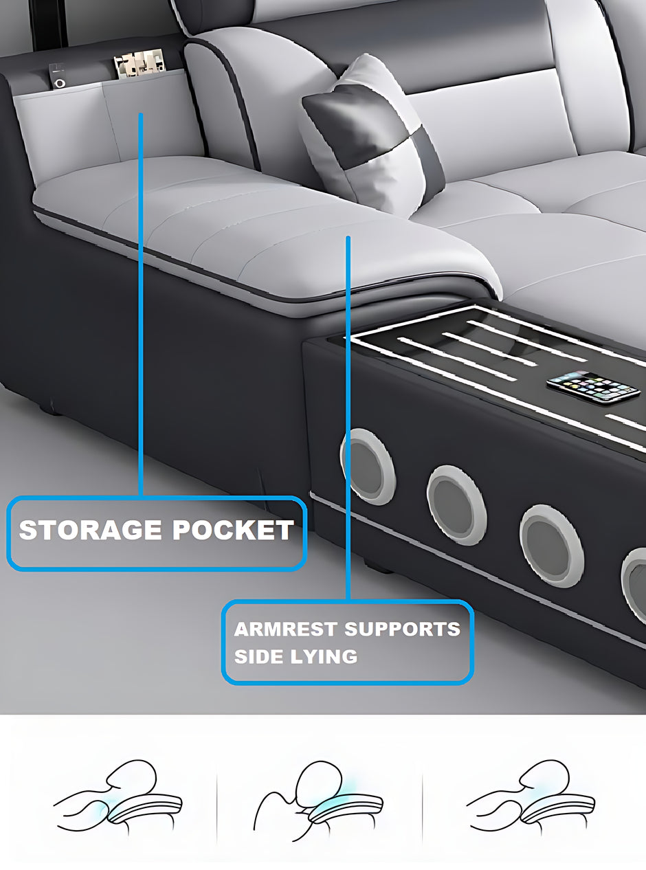 Multifunctional U-Shaped Leather Sectional Sofa