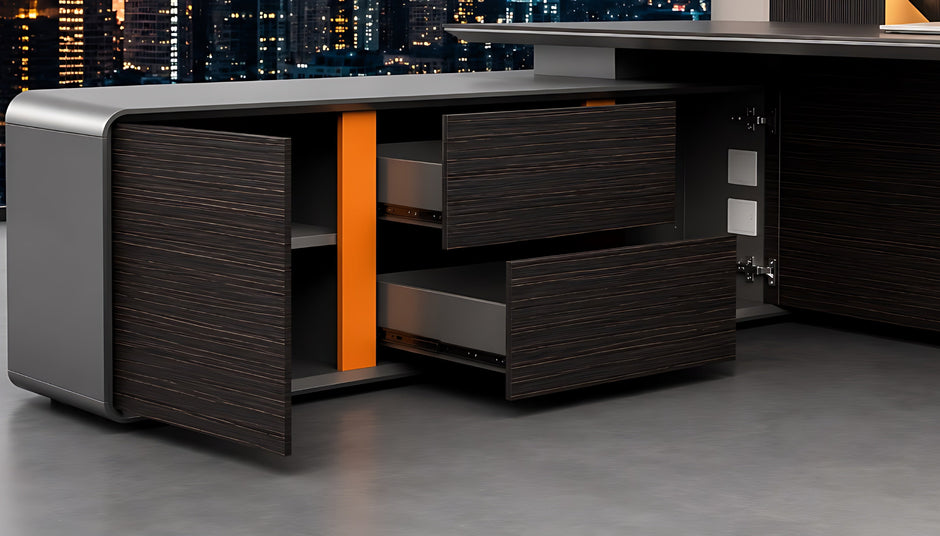 Luxury L-Shaped Wooden Office Desk With LED