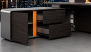 Luxury L-Shaped Wooden Office Desk With LED