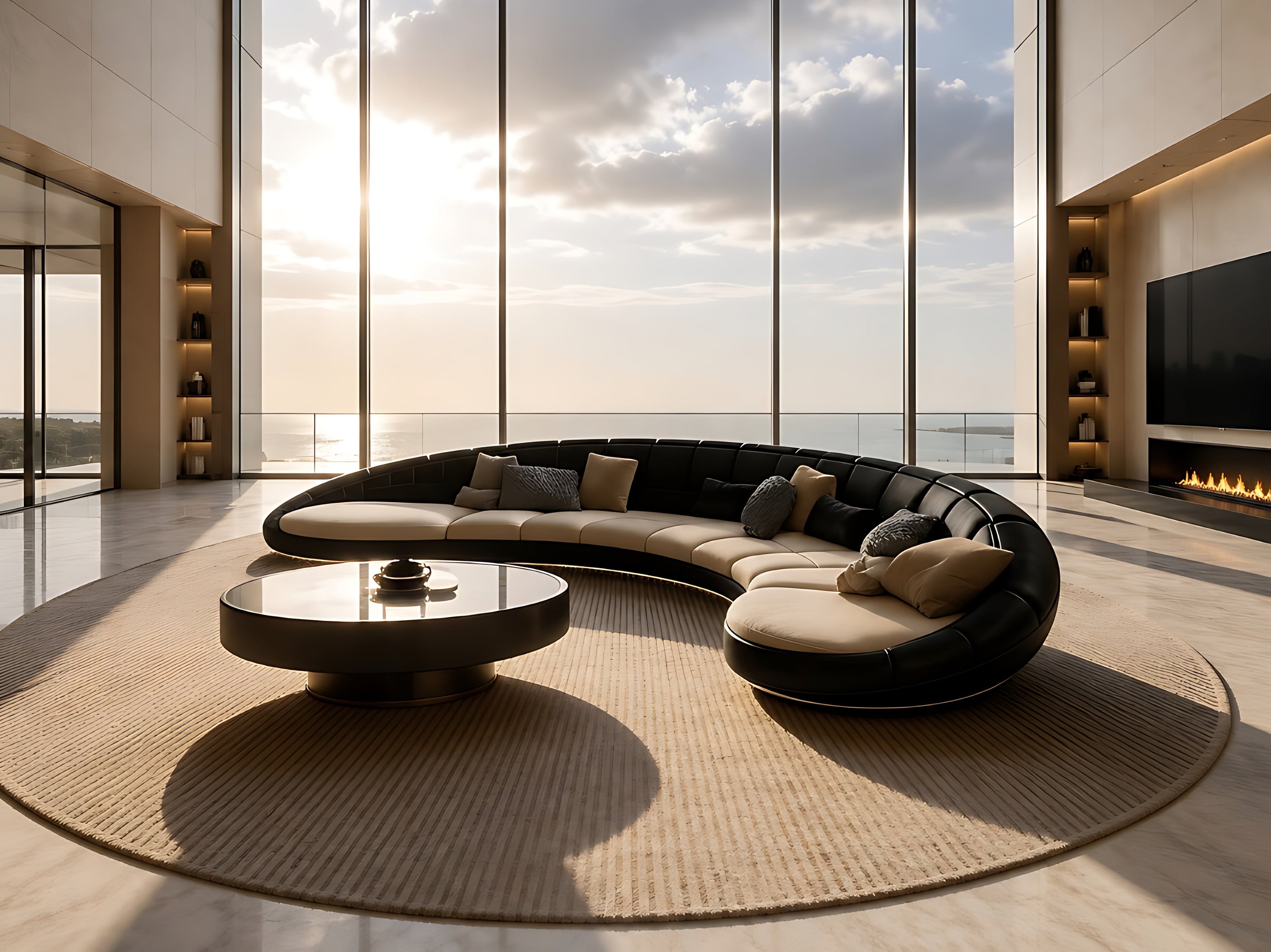 Modern Curved Leather Sofa / Ruchi