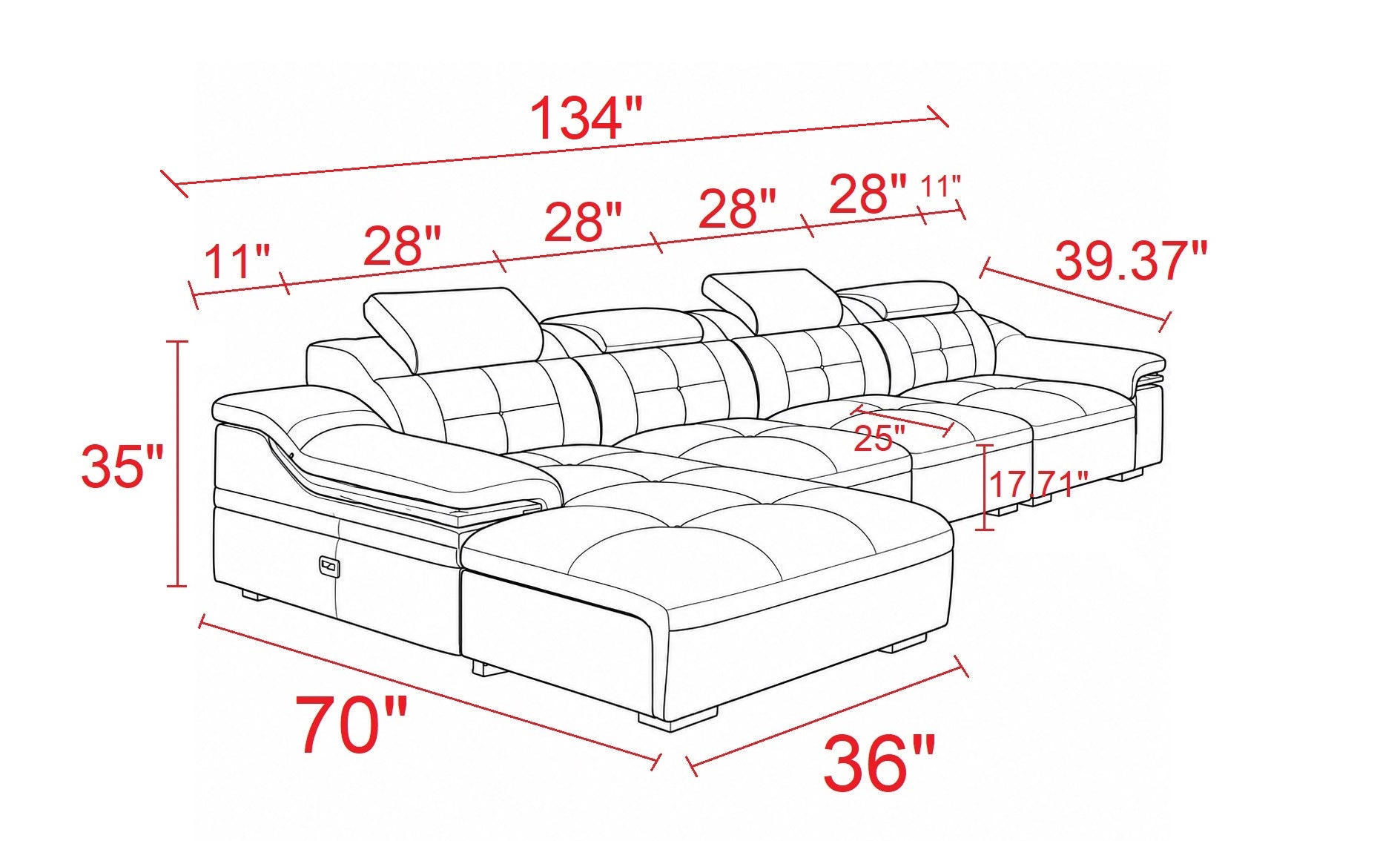 Modern L-Shaped Leather Sectional Sofa With Chaise
