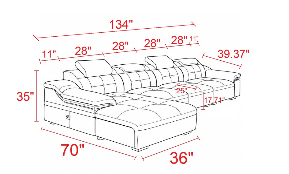 Modern L-Shaped Leather Sectional Sofa With Chaise