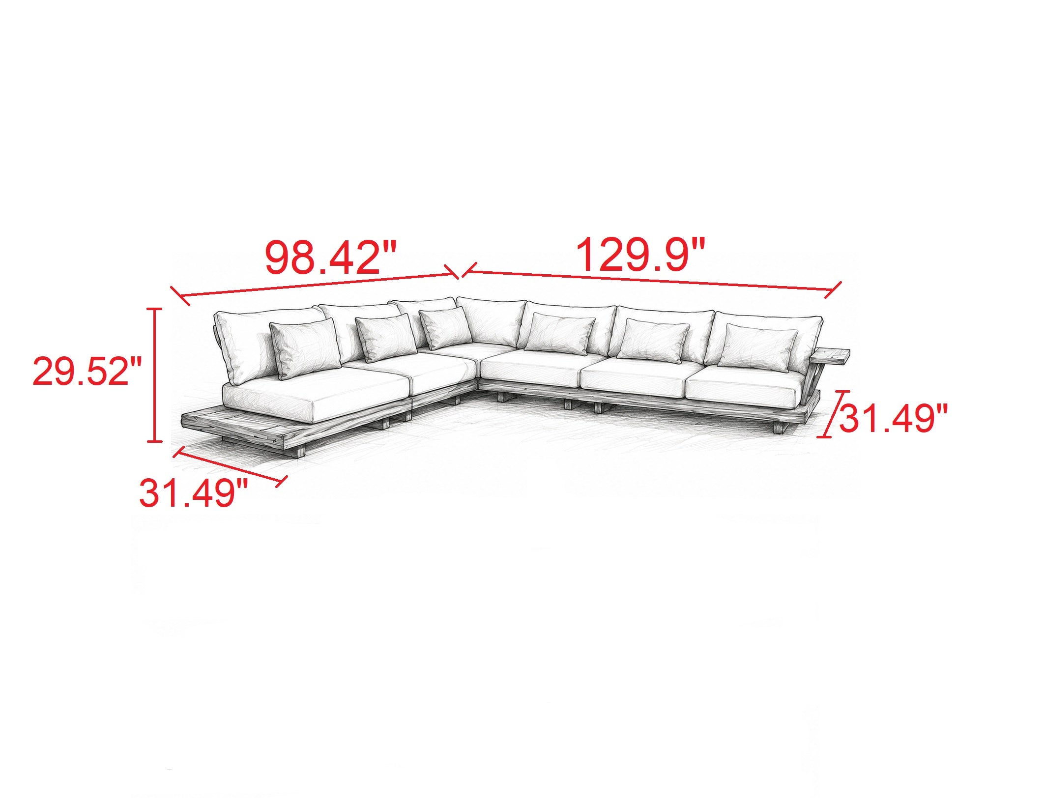 Modern Outdoor L-Shaped Wooden Sectional Sofa (Category Not Available)