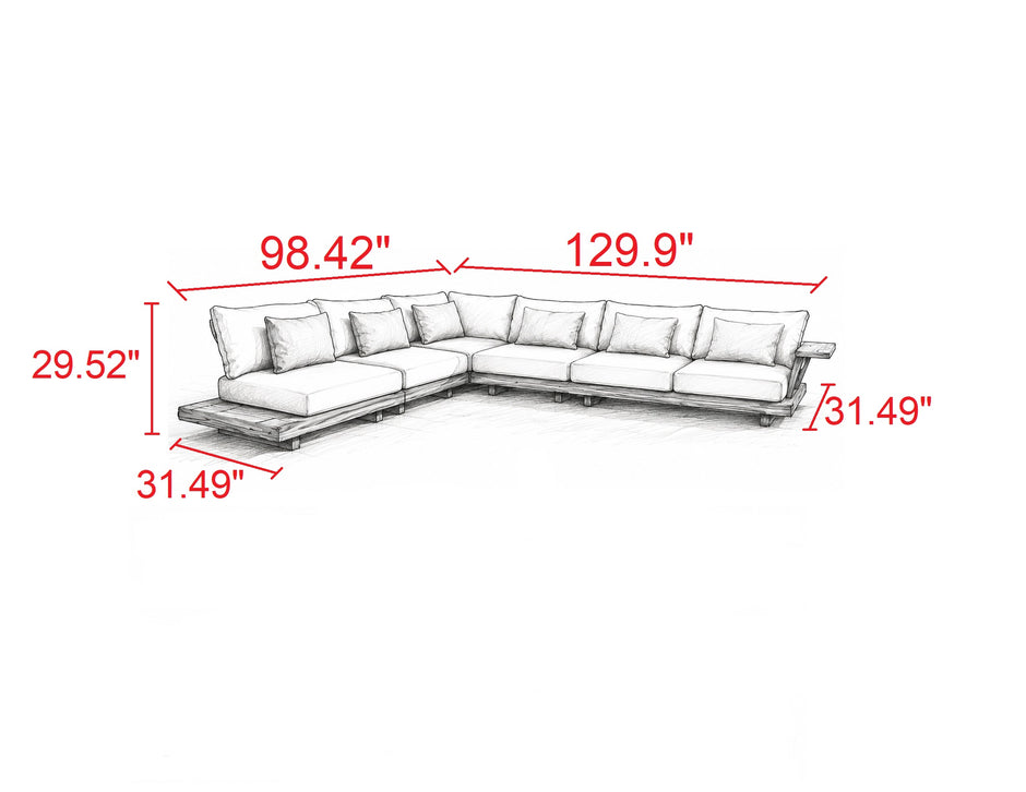 Modern Outdoor L-Shaped Wooden Sectional Sofa (Category Not Available)