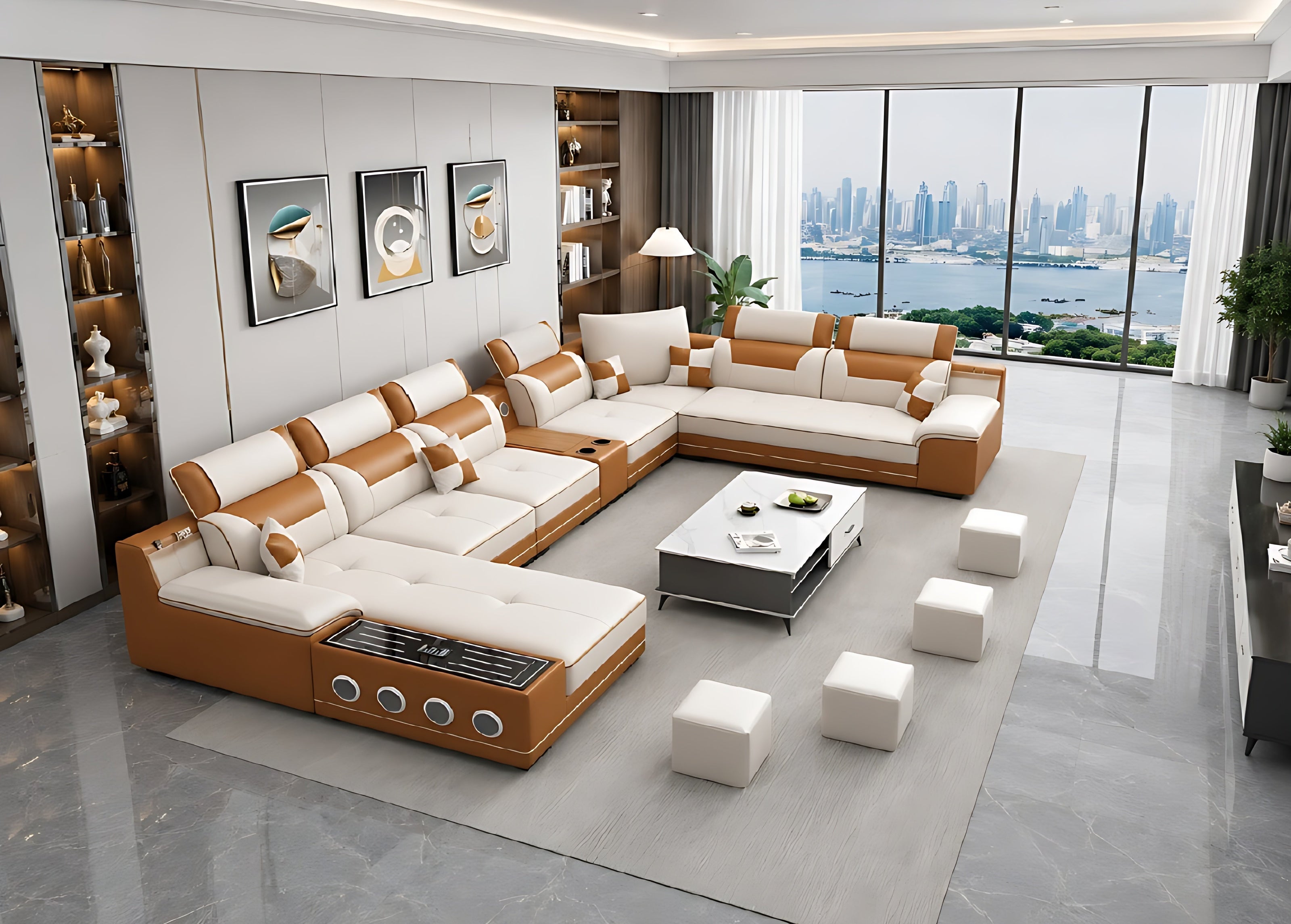 Multifunctional U-Shaped Leather Sectional Sofa / Ruchi
