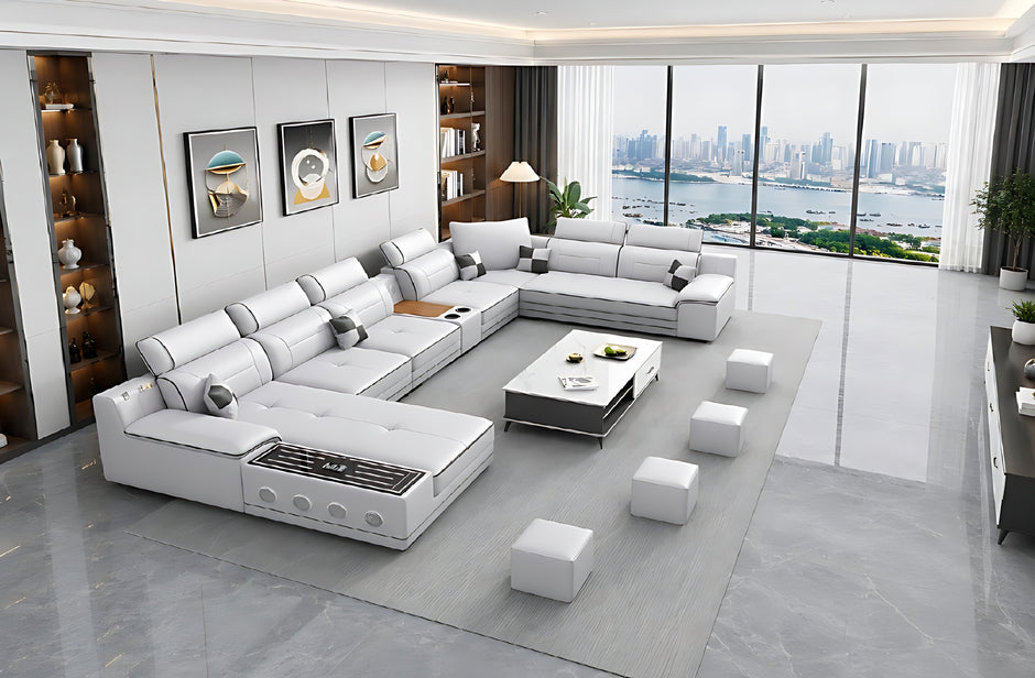 Multifunctional U-Shaped Leather Sectional Sofa