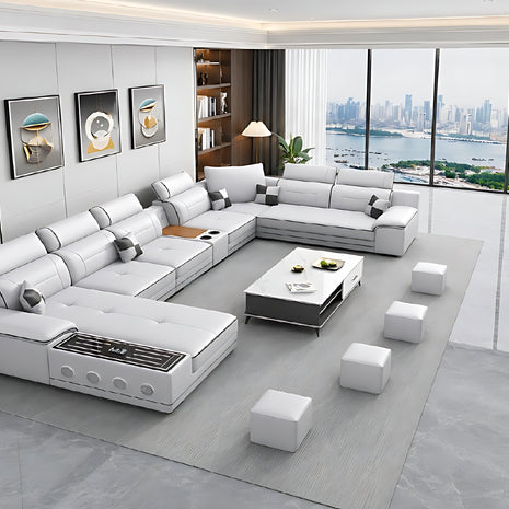 Multifunctional U-Shaped Leather Sectional Sofa