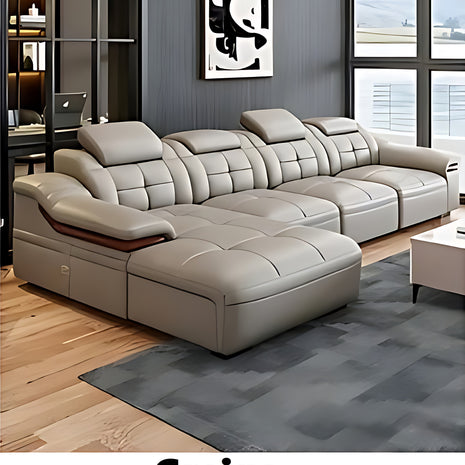 Modern L-Shaped Leather Sectional Sofa With Chaise / Ruchi