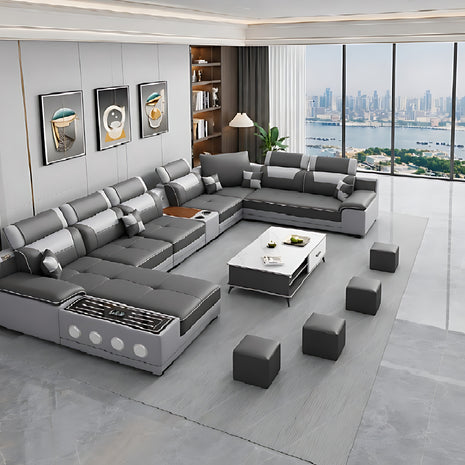 Multifunctional U-Shaped Leather Sectional Sofa