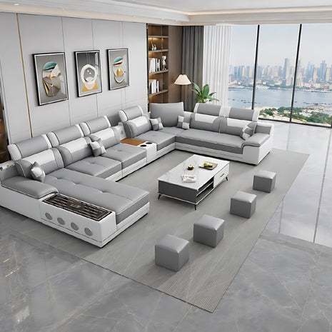 Multifunctional U-Shaped Leather Sectional Sofa