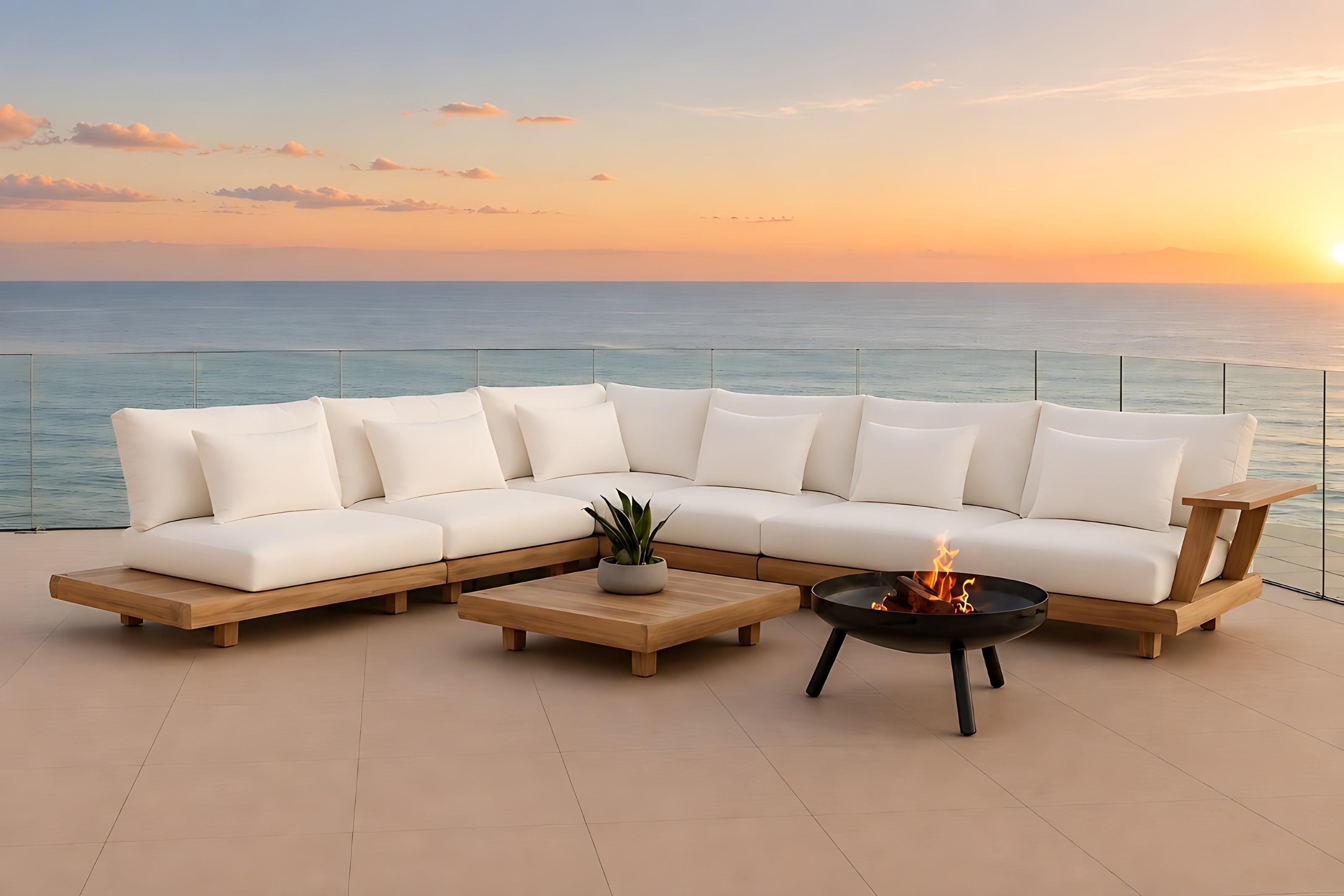 Modern Outdoor L-Shaped Wooden Sectional Sofa / Ruchi