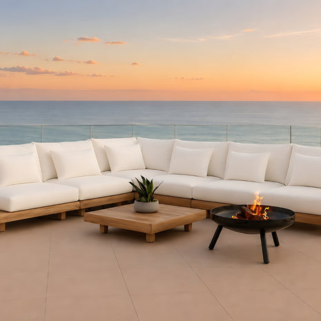 Modern Outdoor L-Shaped Wooden Sectional Sofa / Ruchi