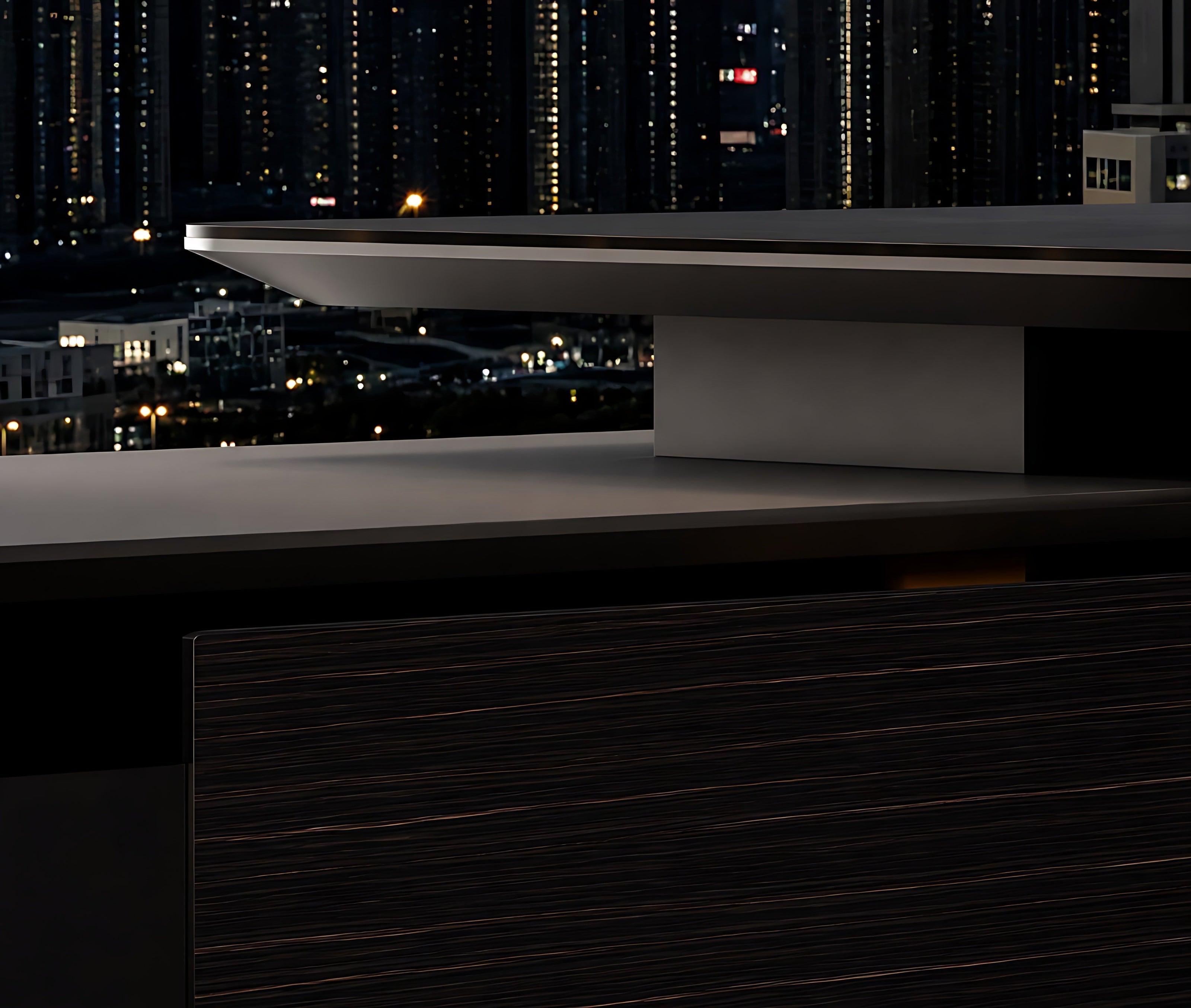 Luxury L-Shaped Wooden Office Desk With LED / Ruchi